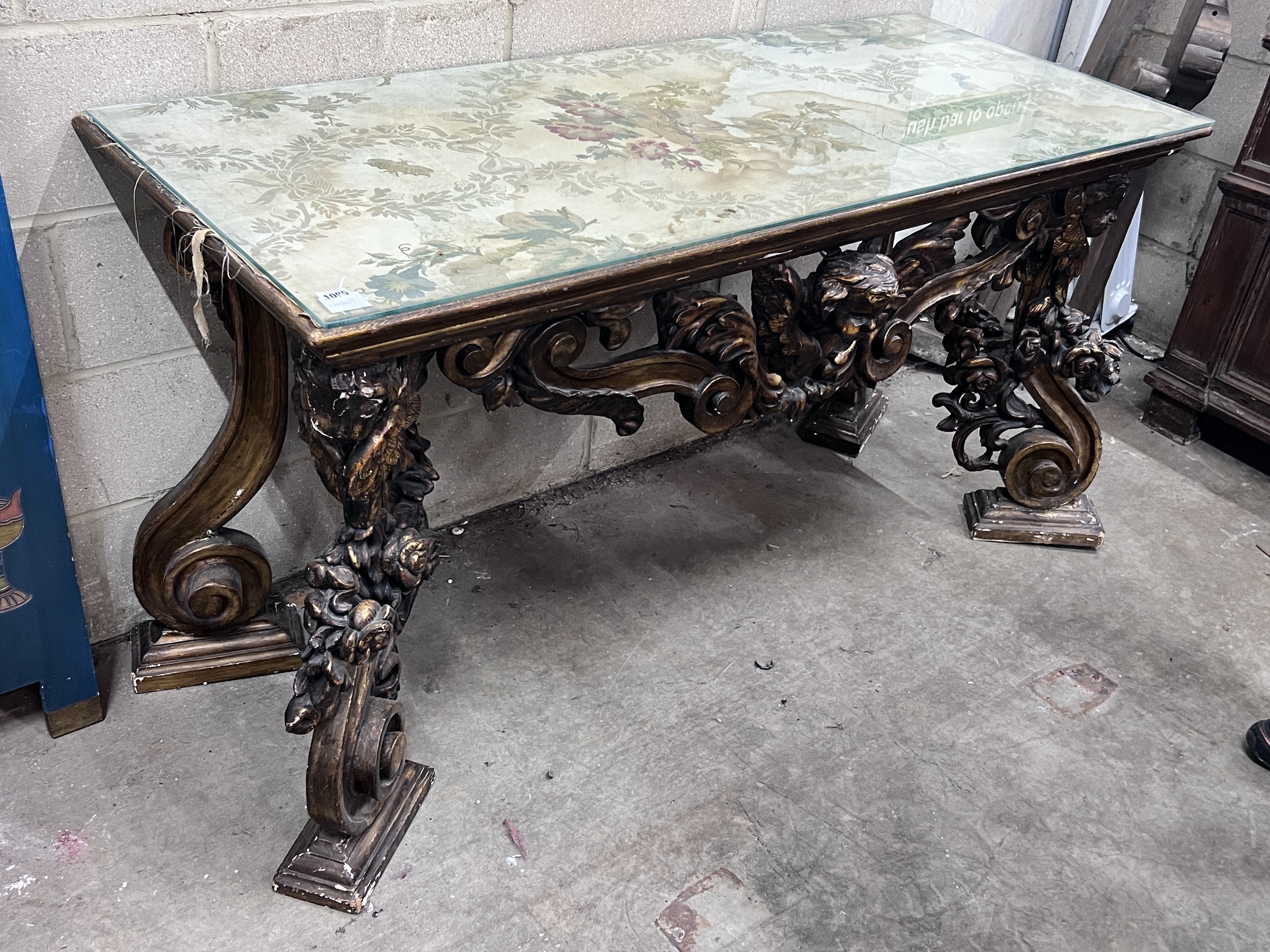 An 18th century style giltwood and composition console table, width 170cm, depth 65cm, height 82cm